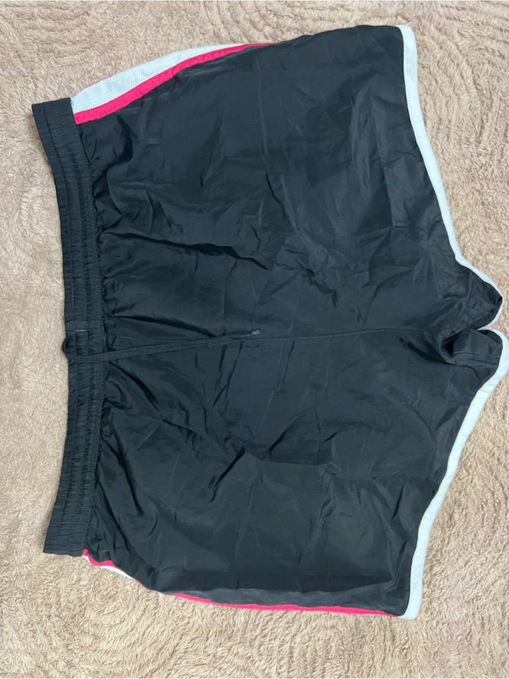 Black Athletic Shorts with Pink Accent and White Trim